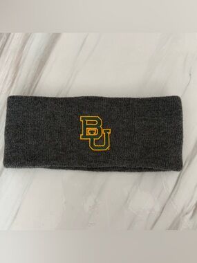 Embroidered Knit Headband - Dark Gray with Gold Logo